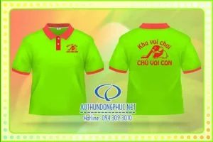 Áo phông màu xanh cốm phối bo đỏ khu giải trí Chú Voi Con