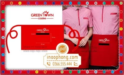 Mẫu đồng phục tạp dề đeo eo phục vụ Green Town Coffee