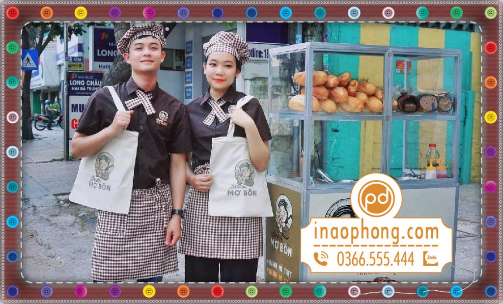 Comle 3 món đồng phục mũ đầu bếp, nơ gài cổ, tạp dề phục vụ đeo eo