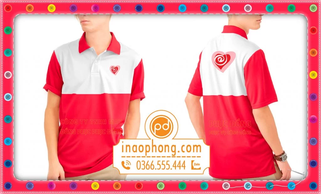 Áo đồng phục nhóm tình nguyện phối đỏ và trắng