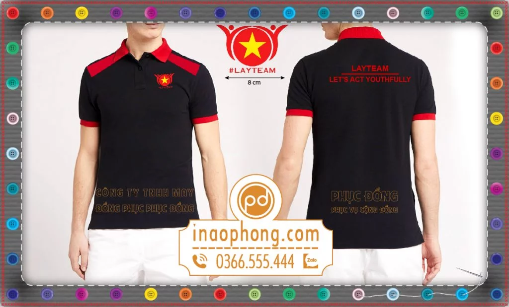 Mẫu áo phông đồng phục cổ bẻ phối vai nhóm Layteam
